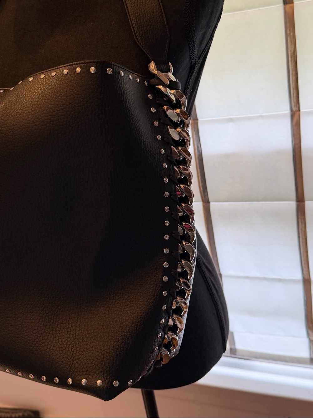 Stella McCartney Black Leather Stud-Trim Shoulder Tote - Picture 4 of 7